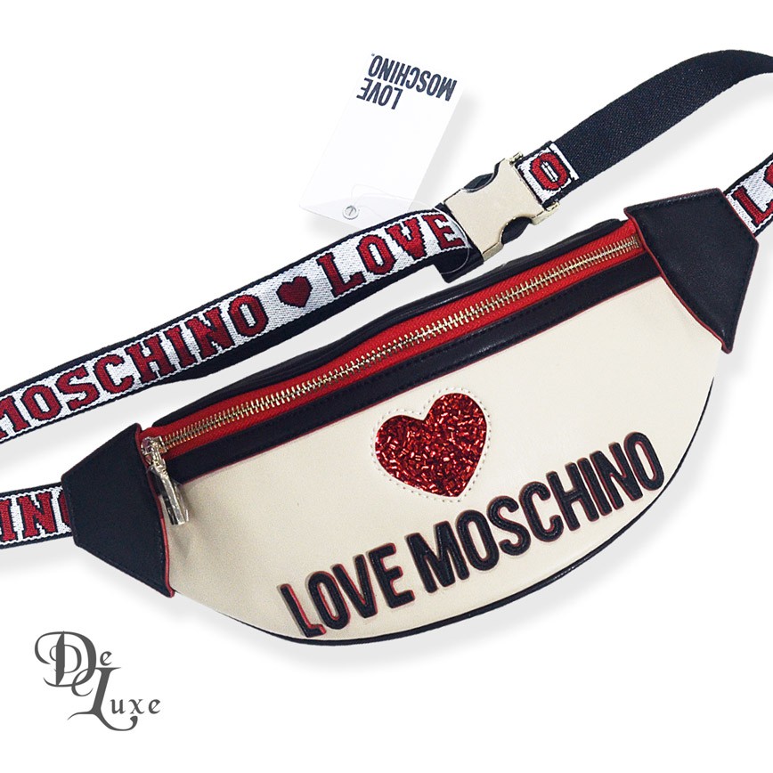 LOVE MOSCHINO Ivory Black Heart Belt bag Shopee Malaysia