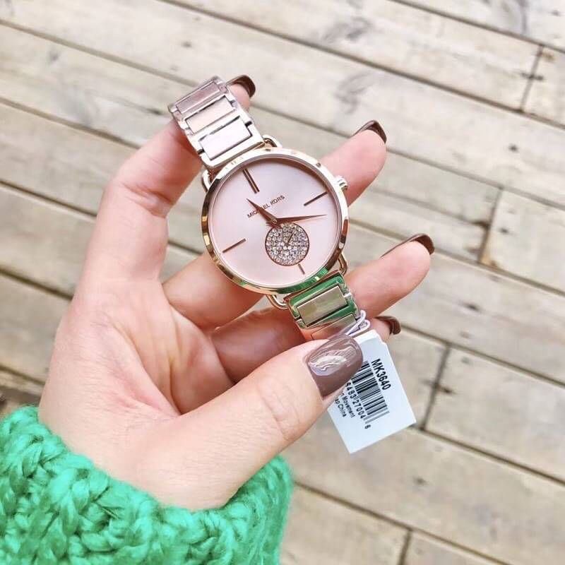 100 Original MICHAEL KORS Ladies MK3640 Portia Rose Dial Rose Gold Tone Stainless Steel Watch