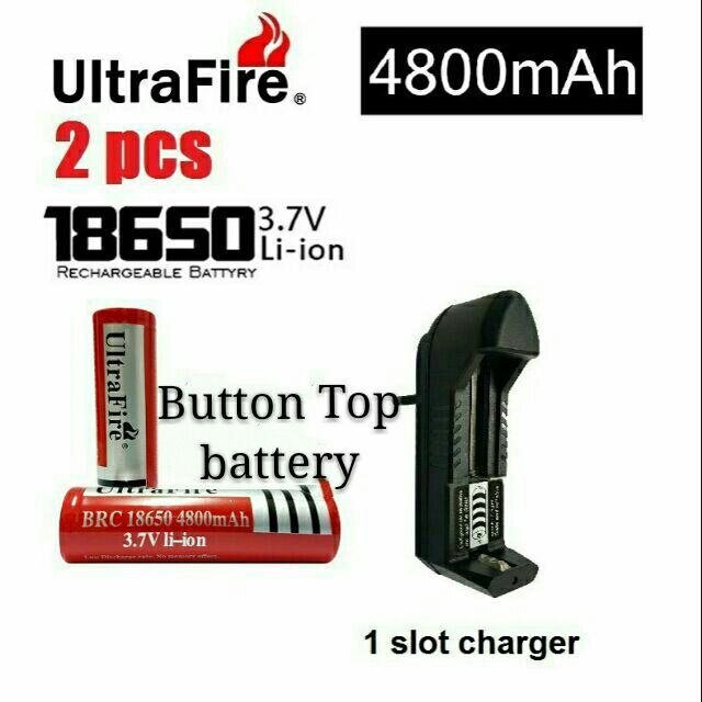 3.7V 18650 UltraFire 5800mAH Button Top Rechargeable Lithium Ion ...