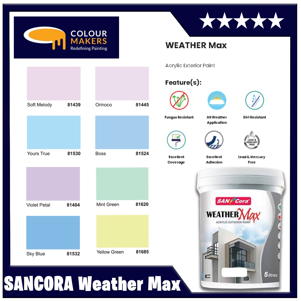 1lt SANCora® Weather Max Acrylic Exterior Paint 1 Litre Cat Luar Rumah ...