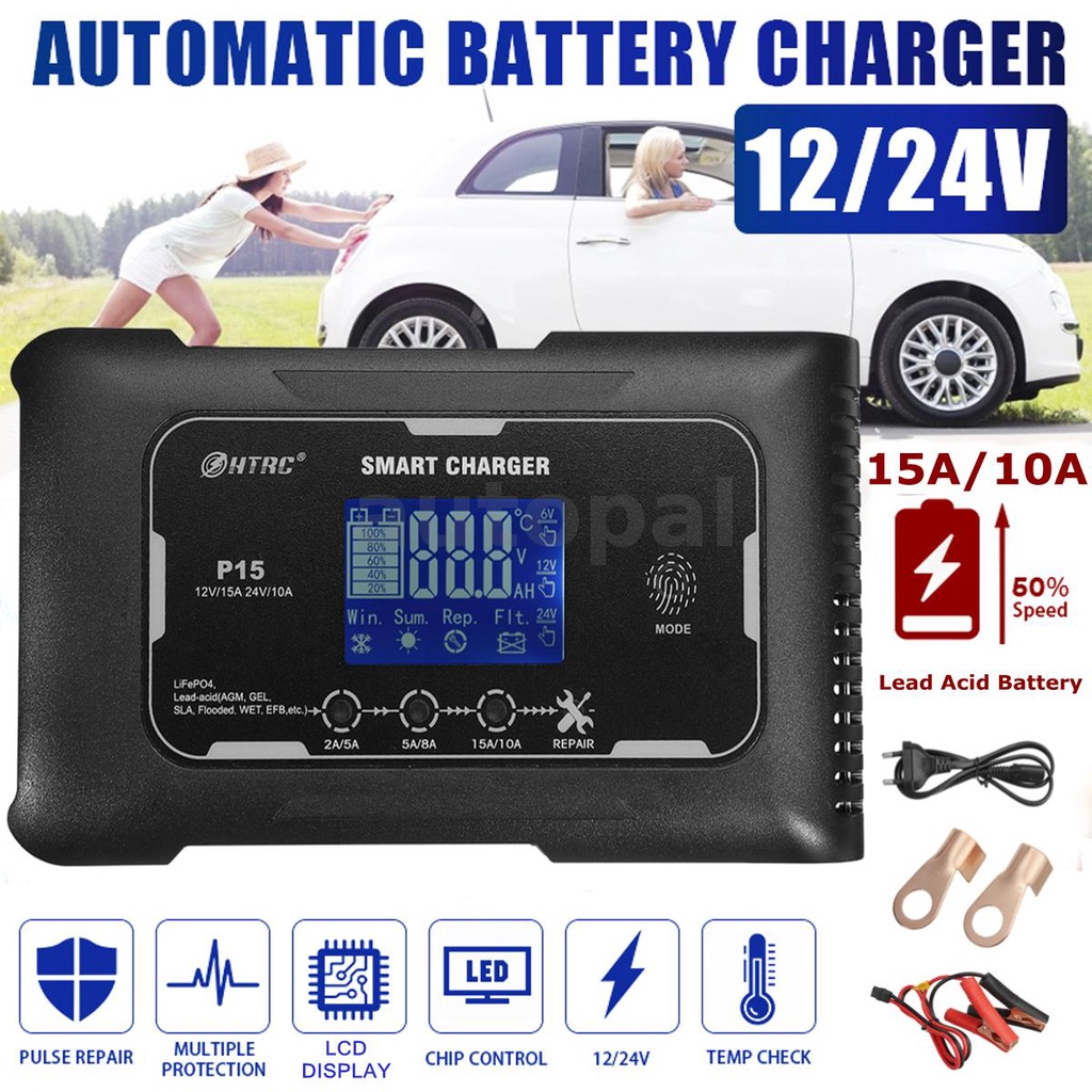 Car Battery Charger 12V15A /24V10A Pulse Repair Automatic Charging