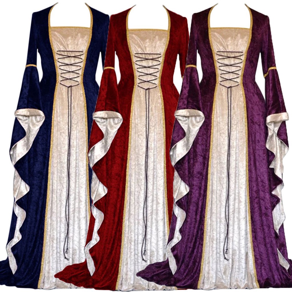 Sleeve Authentic Long Medieval Renaissance Dress With Ribbon Details ...