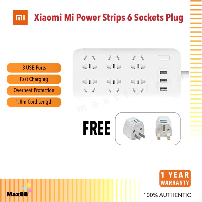 Xiaomi Mi Power Strips 6 Socket Home Plug CXB6-1QM Extension 1.8m Cable ...