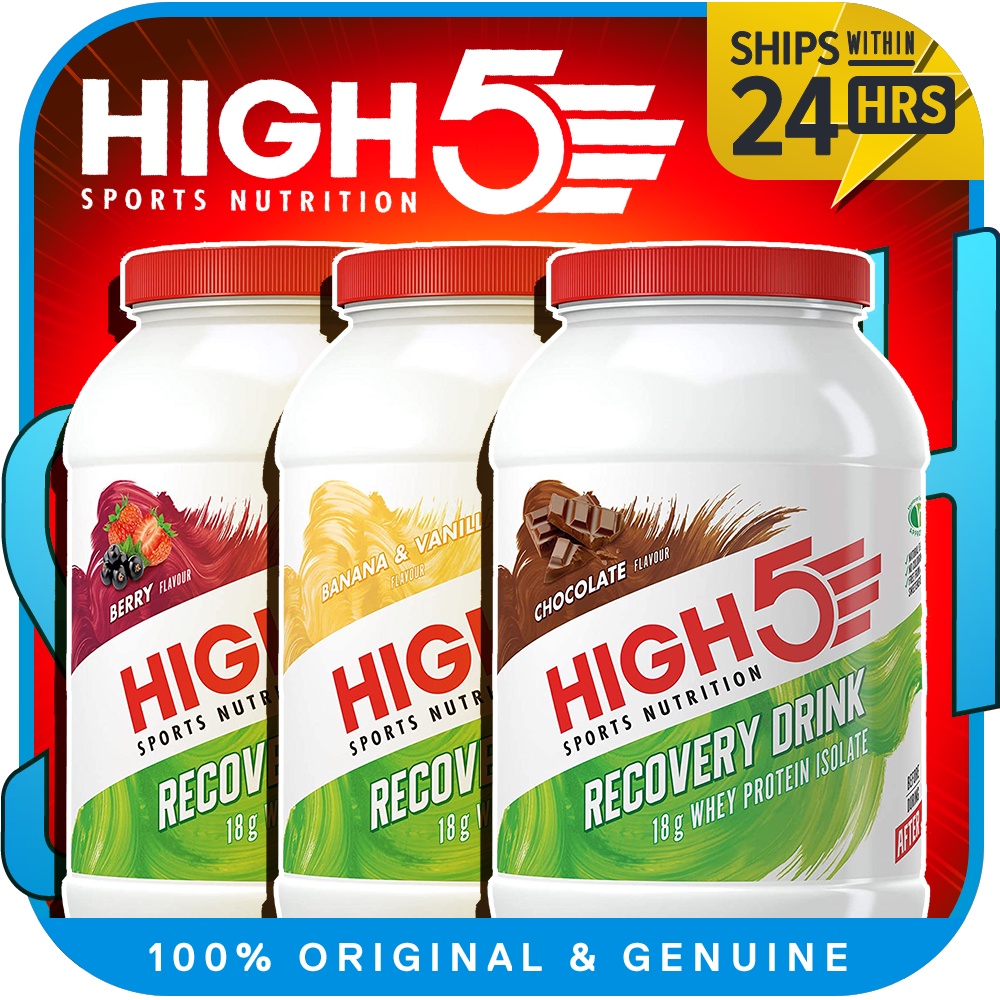 HIGH5 Recovery Drink - Carbohydrate And Whey Protein Powder 20g For Muscle Recovery With Electrolytes Powder Fast Absorbing Post Workout Shake Banana Vanilla Milkshake 450g 9 Servings