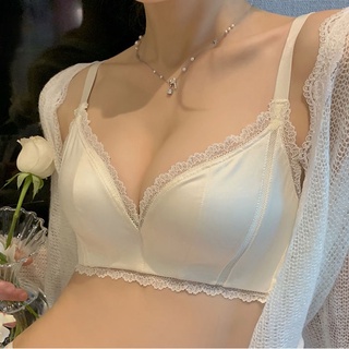 Creamy blue small chest gathered bow knot bra set lace edge ice silk  seamless sexy thick lingerie set strapless underwear - AliExpress