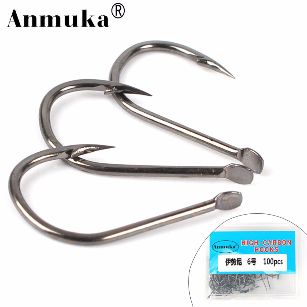 Anmuka 100 Pcs/box High Carbon Steel Fishing Hook Size #1-12 Fish Hooks
