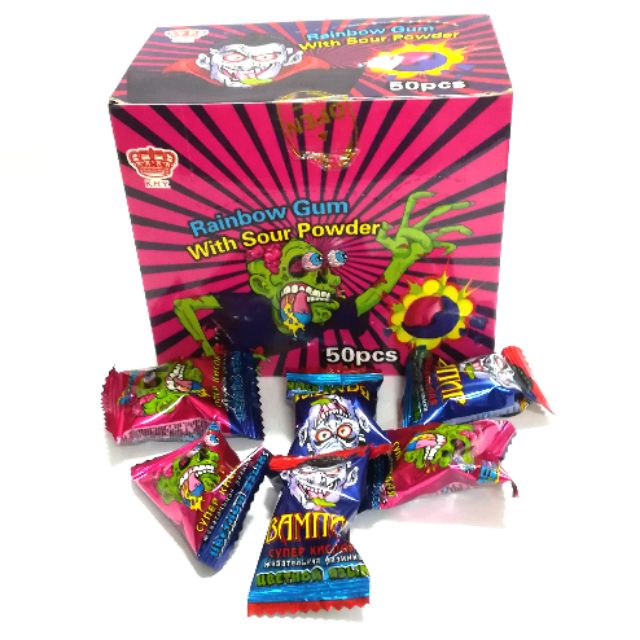 Rainbow Hantu Gum 50pcs with Sour Powder Chewiness | Shopee Malaysia