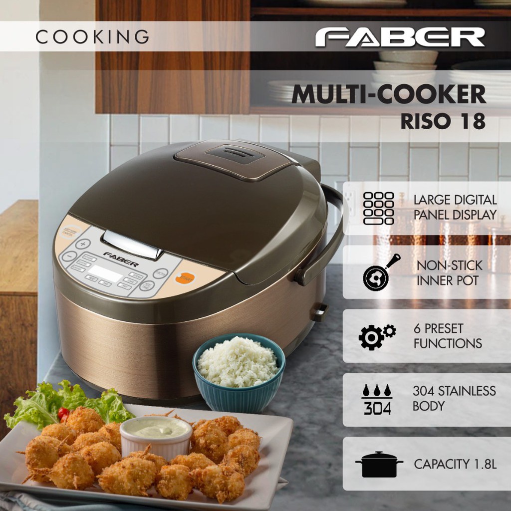 Faber Multi Function 1.8L Digital Rice Cooker RISO 18 Rice Cooking Bake Cake Fry Fast Cook Slow Stew Steamer Shopee Malaysia