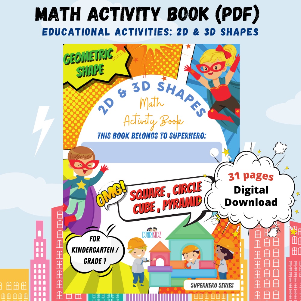 Kindergarten Preschool Math Activity Book | 2D & 3D Shapes | Buku ...