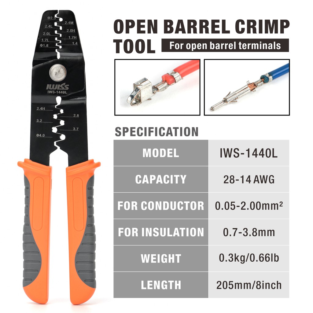 IWISS Open Barrel Terminals Crimper for Various-sized Contacts AWG 28 ...