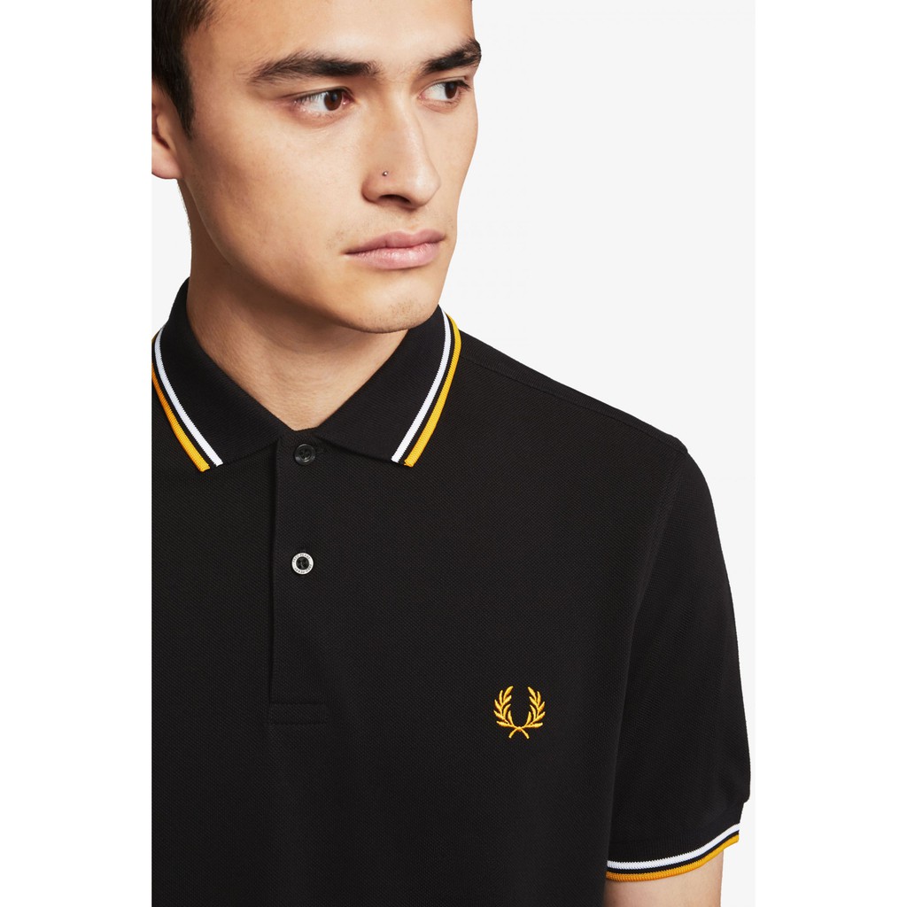 ORIGINAL Fred Perry Twin Tipped Polo Shirt Men M3600 Black/White/Gold ...