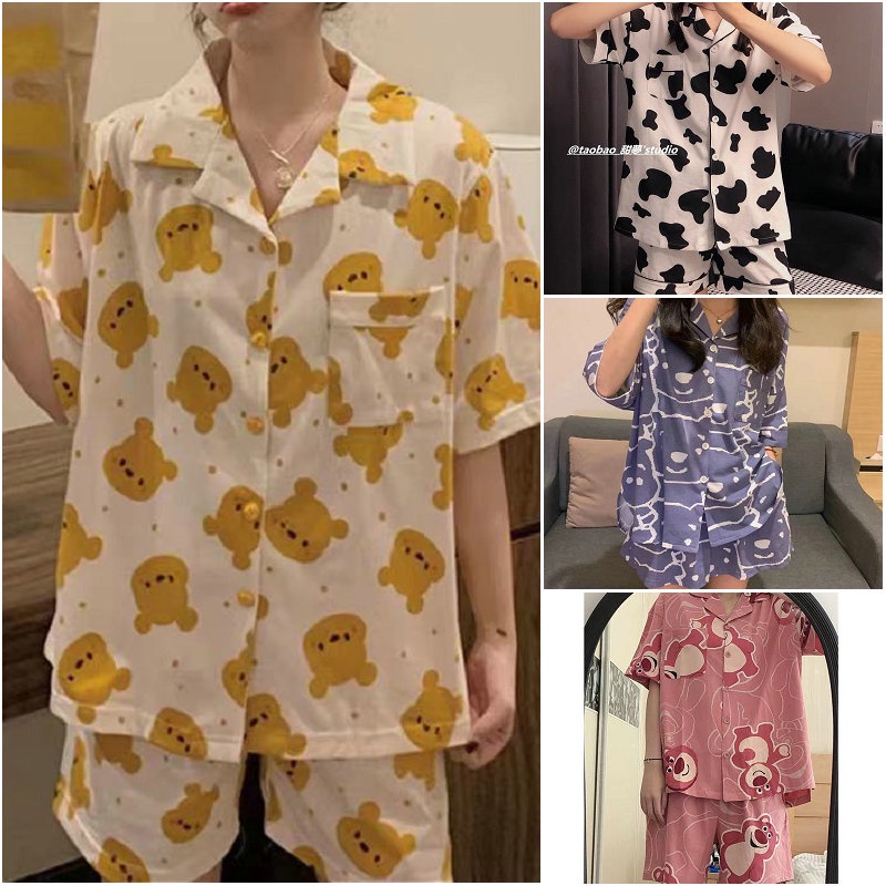 READY STOCKS 2023 Women's sleepwear two-piece set cotton Girls pajamas ...
