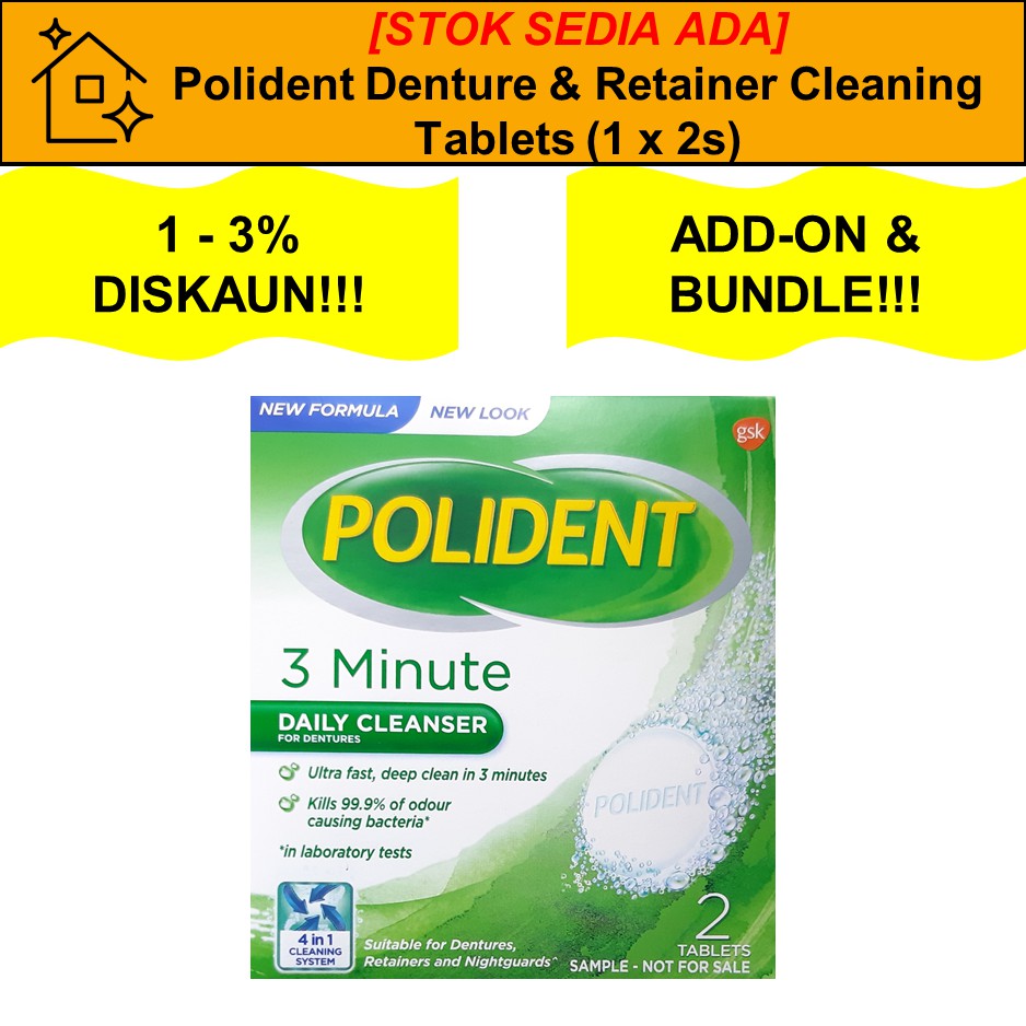 [𝗥𝗘𝗔𝗗𝗬 𝗦𝗧𝗢𝗖𝗞] Polident Denture and Retainer Cleaning Tablets, 3 Minute