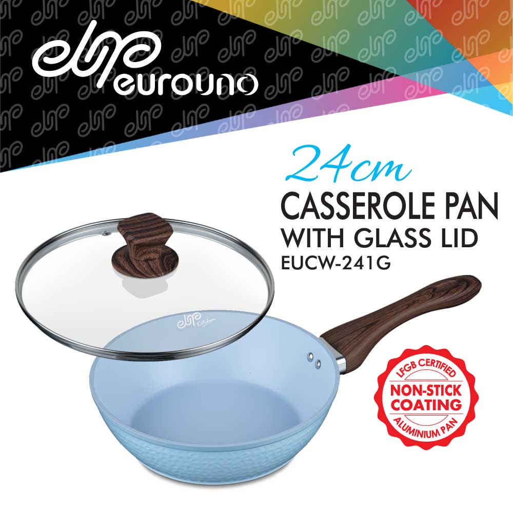Euro Uno 3 Pcs Cookware Sauce Pan Frying Pan Casserole Pan Glass Lid ...