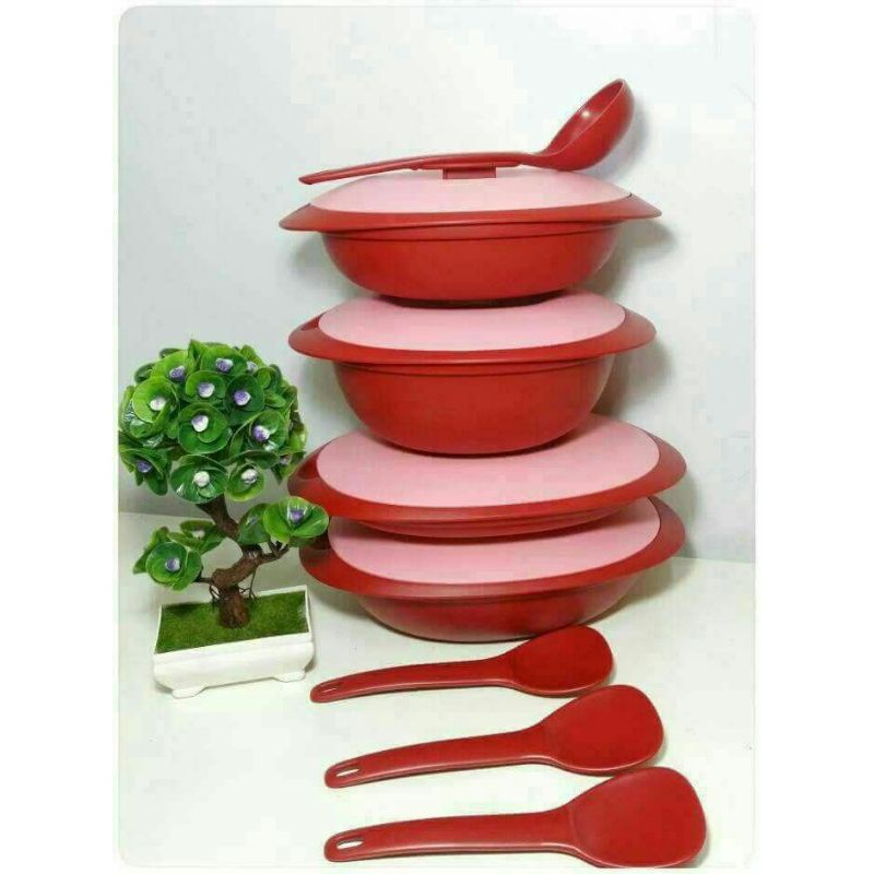 royal red serving set blossom tupperware | Shopee Malaysia