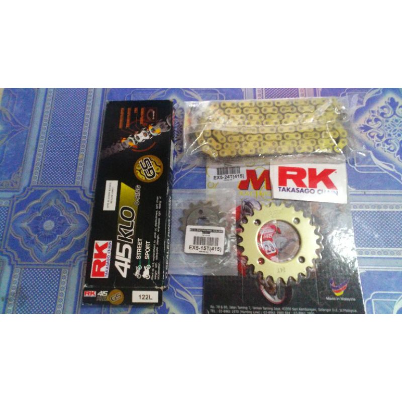 (HONDA EX5 ) RK JAPAN 415 KLO O-RING GOLD CHAIN + SPOKET SET GOLD ...