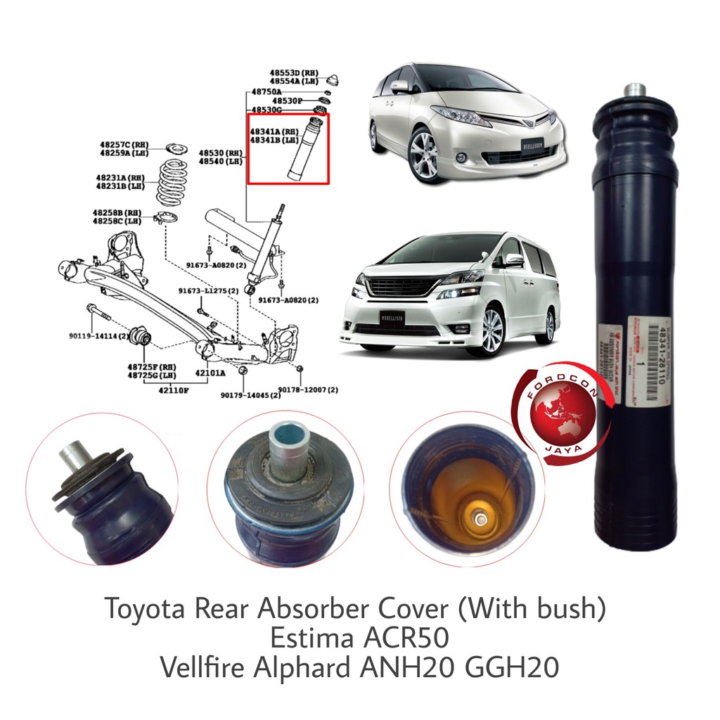 Toyota Rear Absorber Bush With Cover 48341 28110 Estima Acr50 Alphard Vellfire Anh20 Ggh20 5512