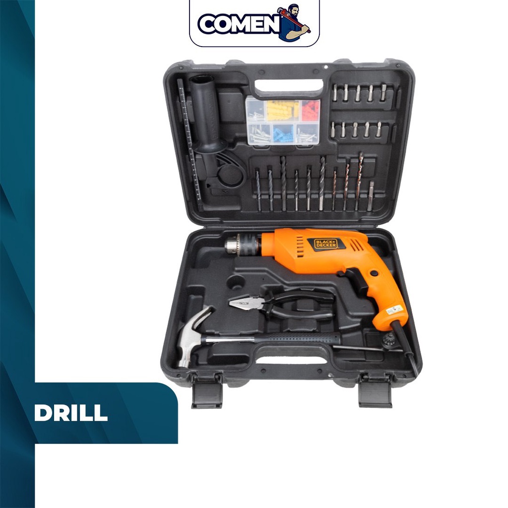 BLACK & DECKER Hammer Drill Set HD555KOPR 13MM 550W Wood Steel Masonry ...