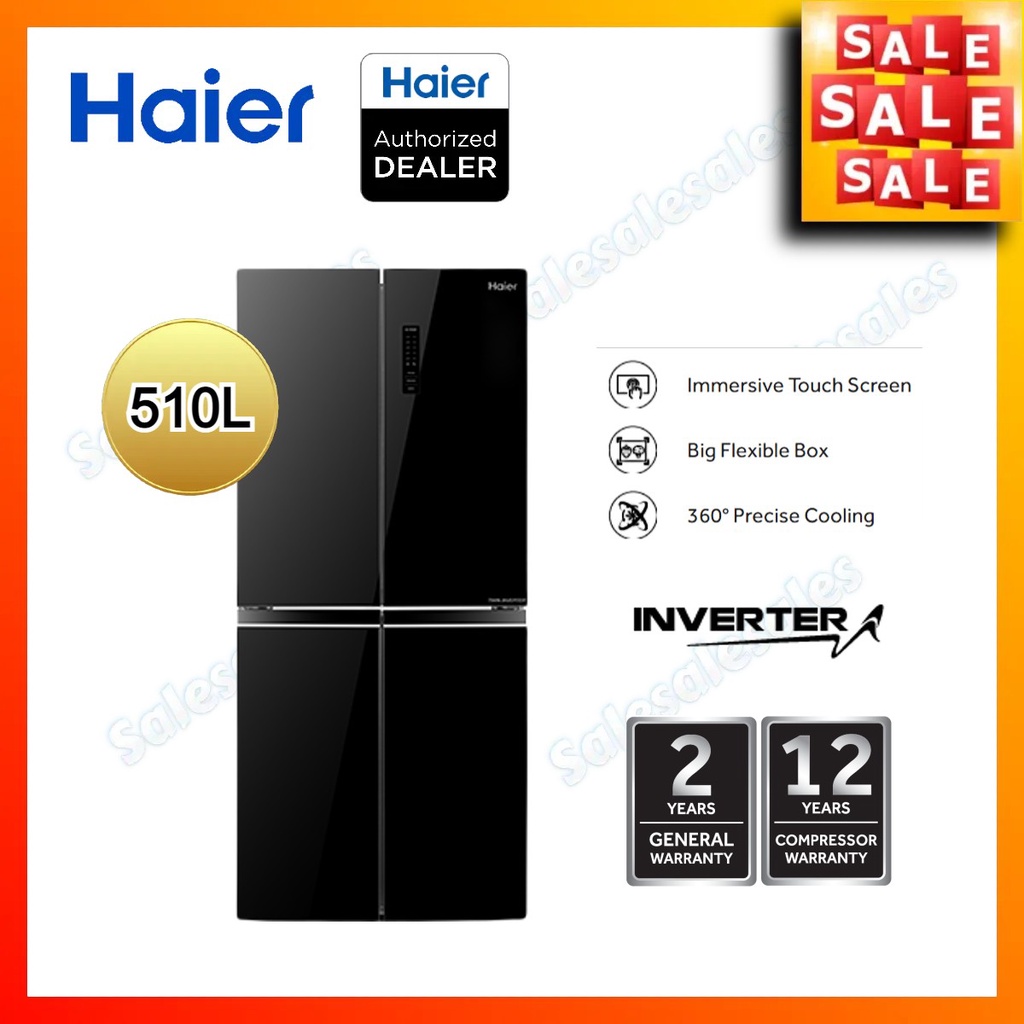 Haier 510L HRF510GB Twin Inverter Refrigerator 4Door Fridge Peti Sejuk (Glass Black Door
