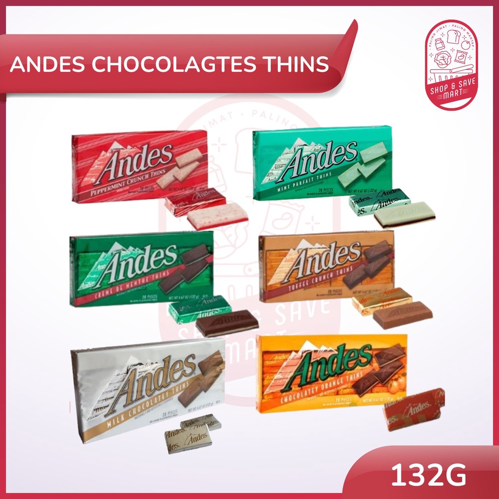 Andes Chocolates Thins 28 Pieces 132g ( Flavor Menthe/Orange/ Milk