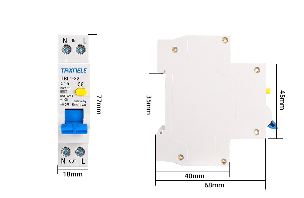 Cnc 230V 50/60 Hz Rcbo Mcb 30Ma Maradék Áram -Megszakító, Túláramú És