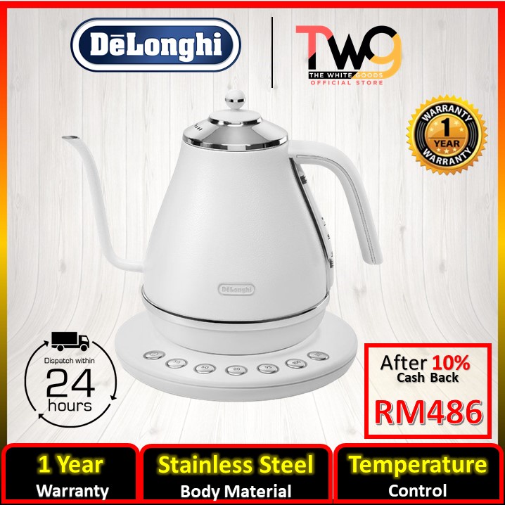 Delonghi KBOE2030W Icona Caf Gooseneck Kettle 1L With Temperature Select And Keep Warm