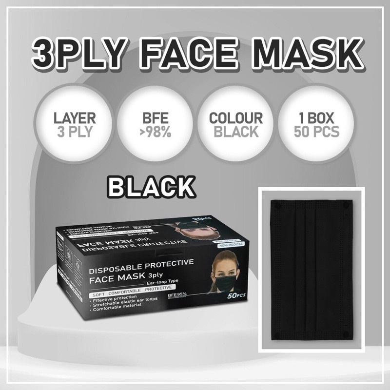 [East malaysia seller ] Black Face Mask Hitam Disposable | 30pcs/box ...
