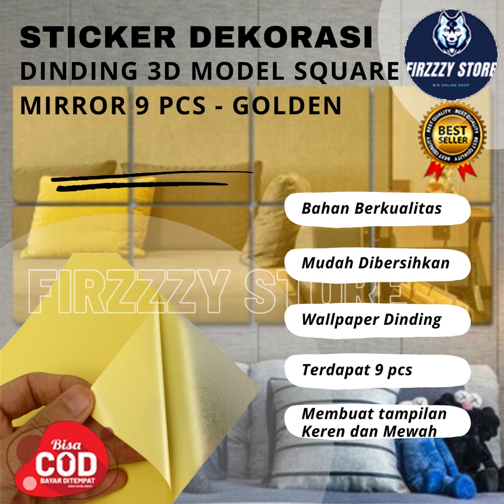 3d Wall Decoration Model Square Wall Sticker Mirror 9 PCS | Shopee Malaysia