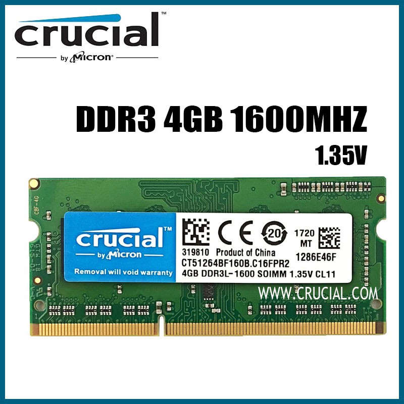 Crucial 4GB 204-Pin DDR3 SO-DIMM DDR3L 1600 (PC3L 12800) Laptop Memory  Model RAM