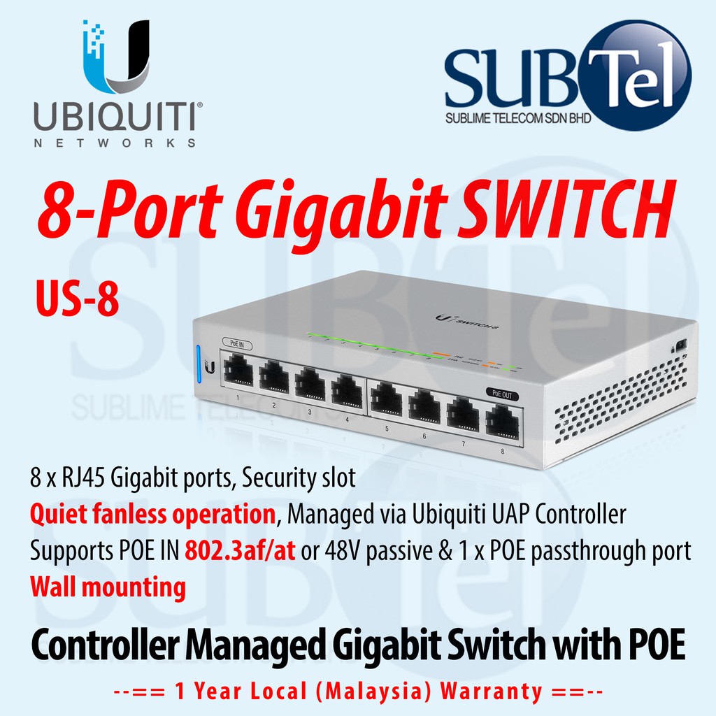 Ubiquiti US-8 Networks Unified US Switch 8 Gigabit port with POE 802 ...