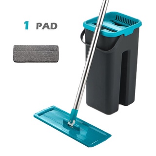 iMountek Flat Floor Mop Bucket Set Self Cleaning Wet Dry Usage with 2Pcs  Reusable Microfiber Mop Pads