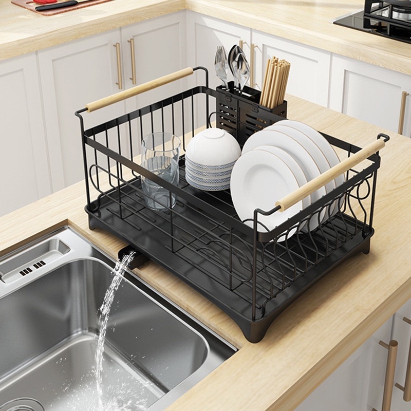 [READY STOCK] Dishrack With Water Drainer (Black/White) | Shopee Malaysia