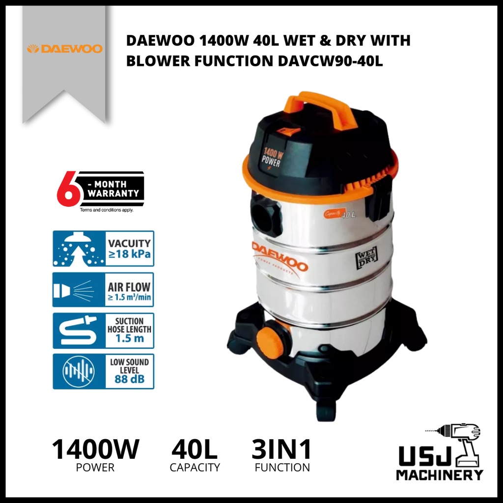 DAEWOO 1400W 40L Wet & Dry Vacuum Cleaner with Blower Function DAVCW90