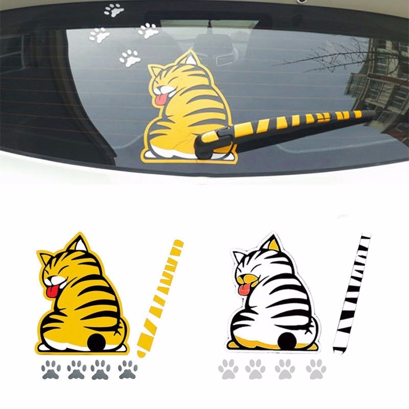 Creative Cat Moving Tail Paws Reflective Car Stickers / Windshield Rear ...