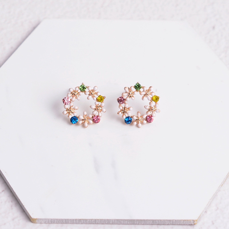 ready stock☞】Color wreath earrings Japan and South Korea small fresh ...