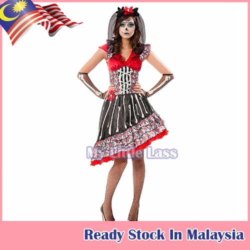 Day of the Dead Adult Dress Up Halloween Horror Costume Shopee Malaysia