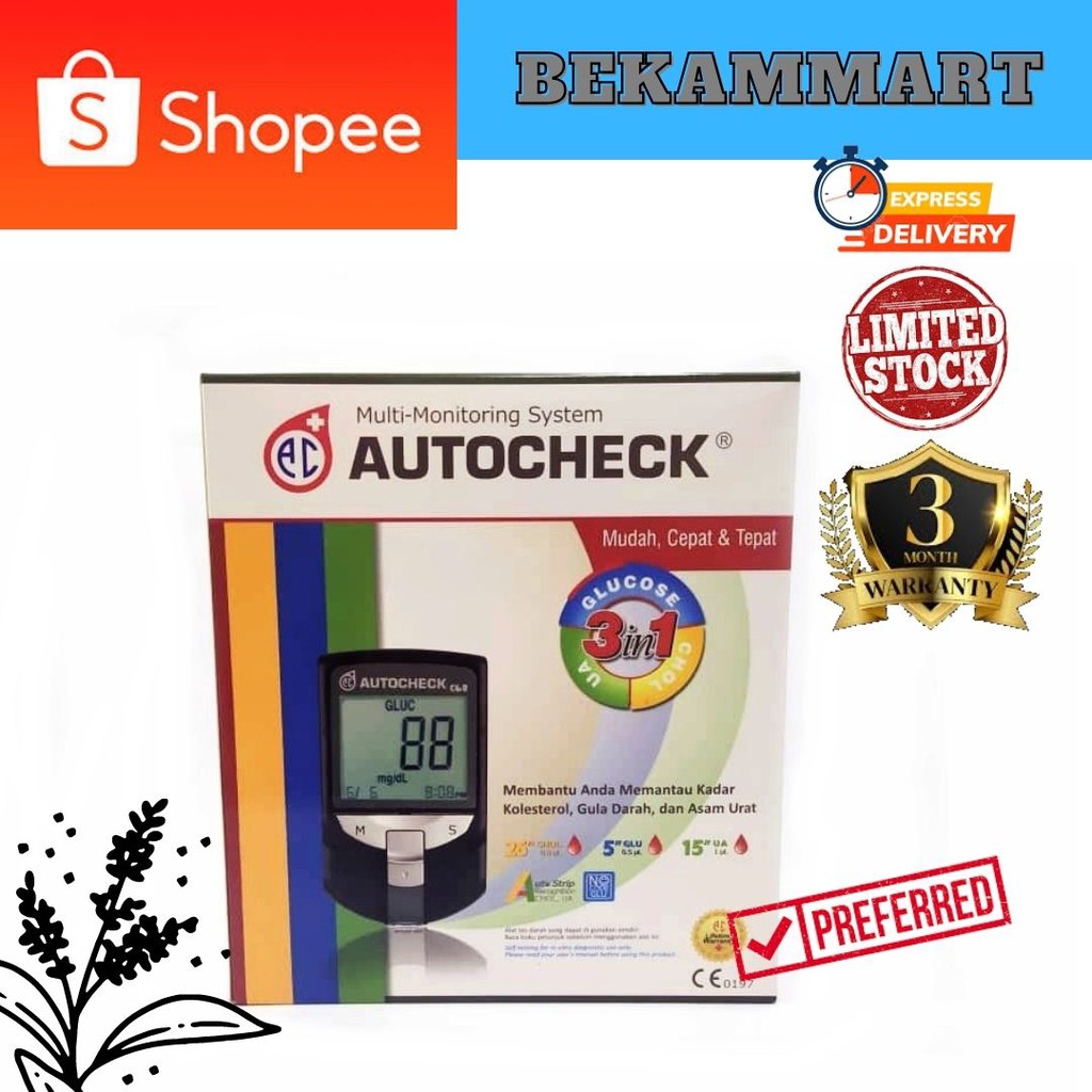 Mesin 3 in 1 Autocheck Untuk cek Glukosa, Kolesterol, Uric Acid dalam