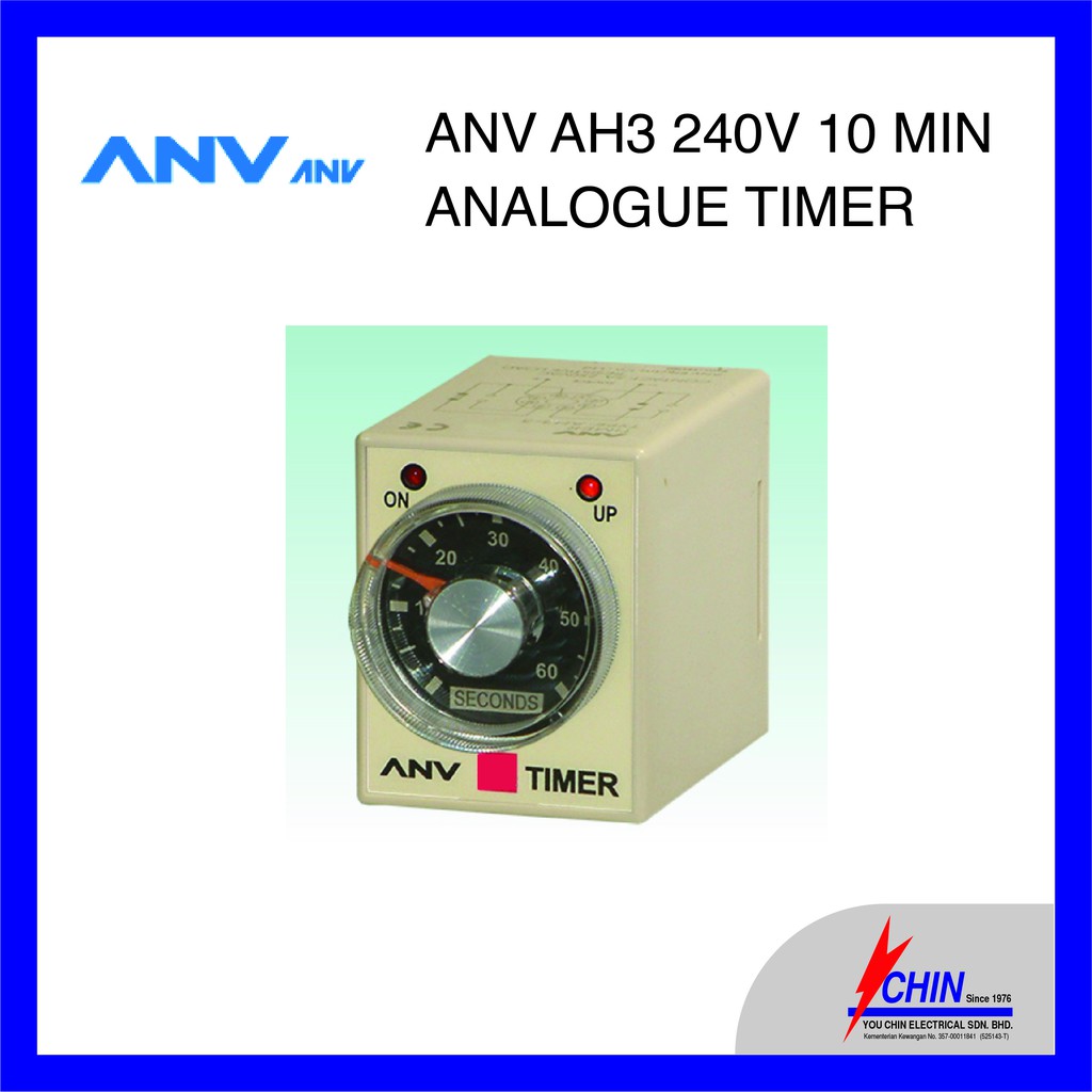 ANV AH3 240V ANALOGUE TIMER RELAY ( 3 SEC / 6 SEC / 10 SEC / 60 SEC / 10 MIN / 30 MIN / 60 MIN ...