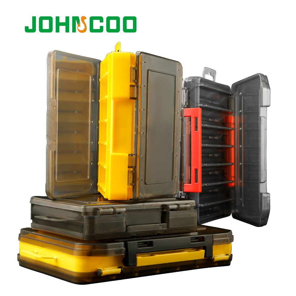 JOHNCOO Double Sided 14/12 Compartments Fishing Tackle Boxes Fishing Lure Box  Organizer Fishing Bait Tackle Storage Case