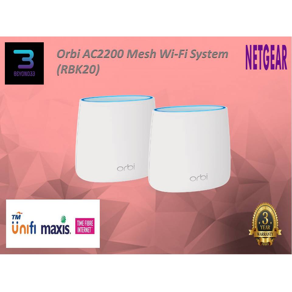 Netgear Orbi Rbk20 Ac2200 Home Mesh Wifi System 2 Pack Rbk20 100uks