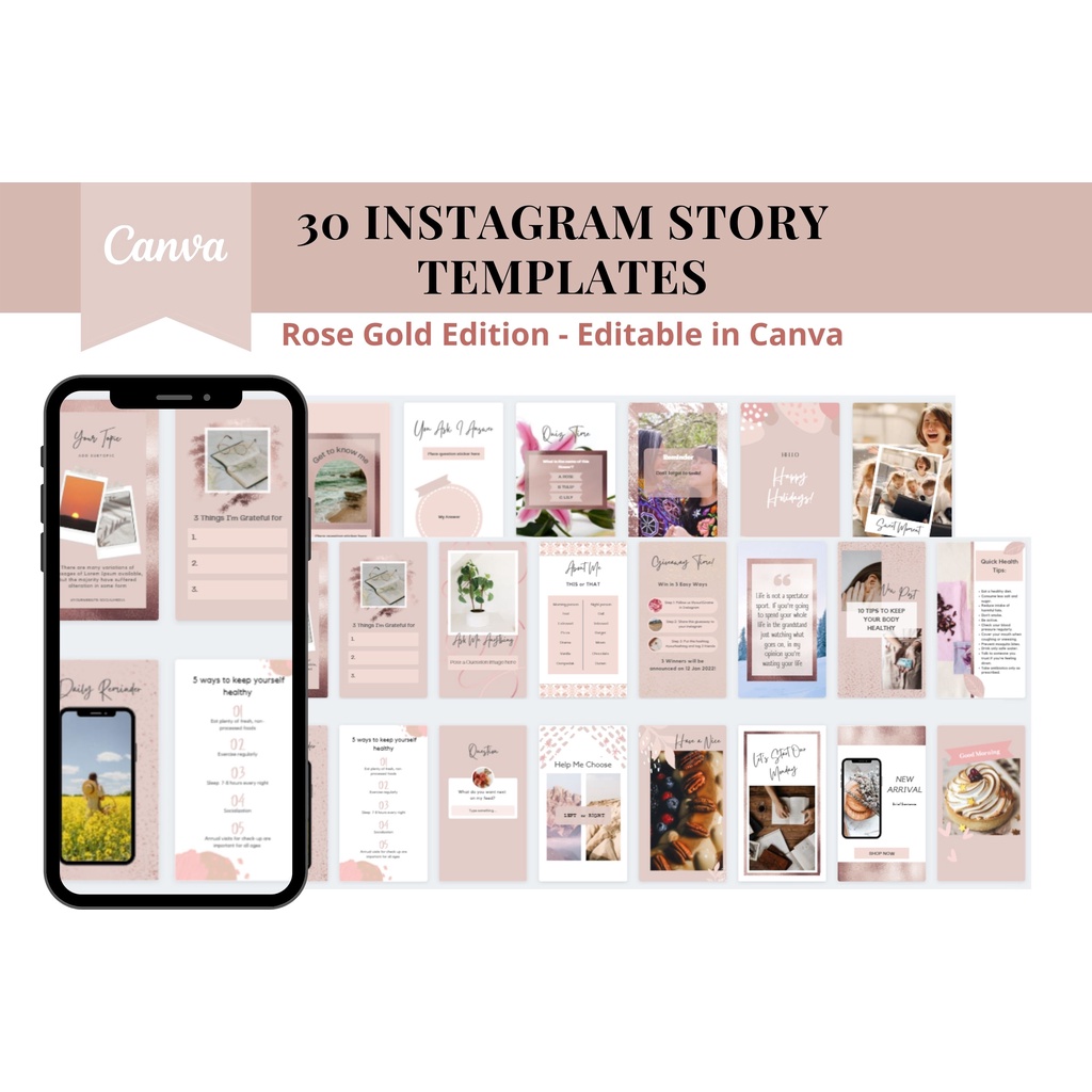 Instagram Story Template - Rose Gold Edition, editable in Canva, 30 ...