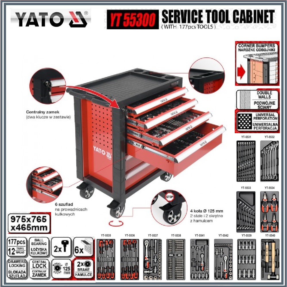 Yato YT 55300 Roller Cabinet With 177pcs Tools 6 Drawers Shopee Malaysia