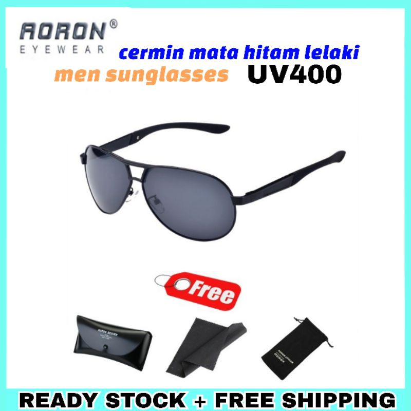 AORON Mens Glasses Polarized Sunglasses Male Driver's Goggles Mirror  Polarized Sun Glasses Metal Frame Cermin Mata Hitam