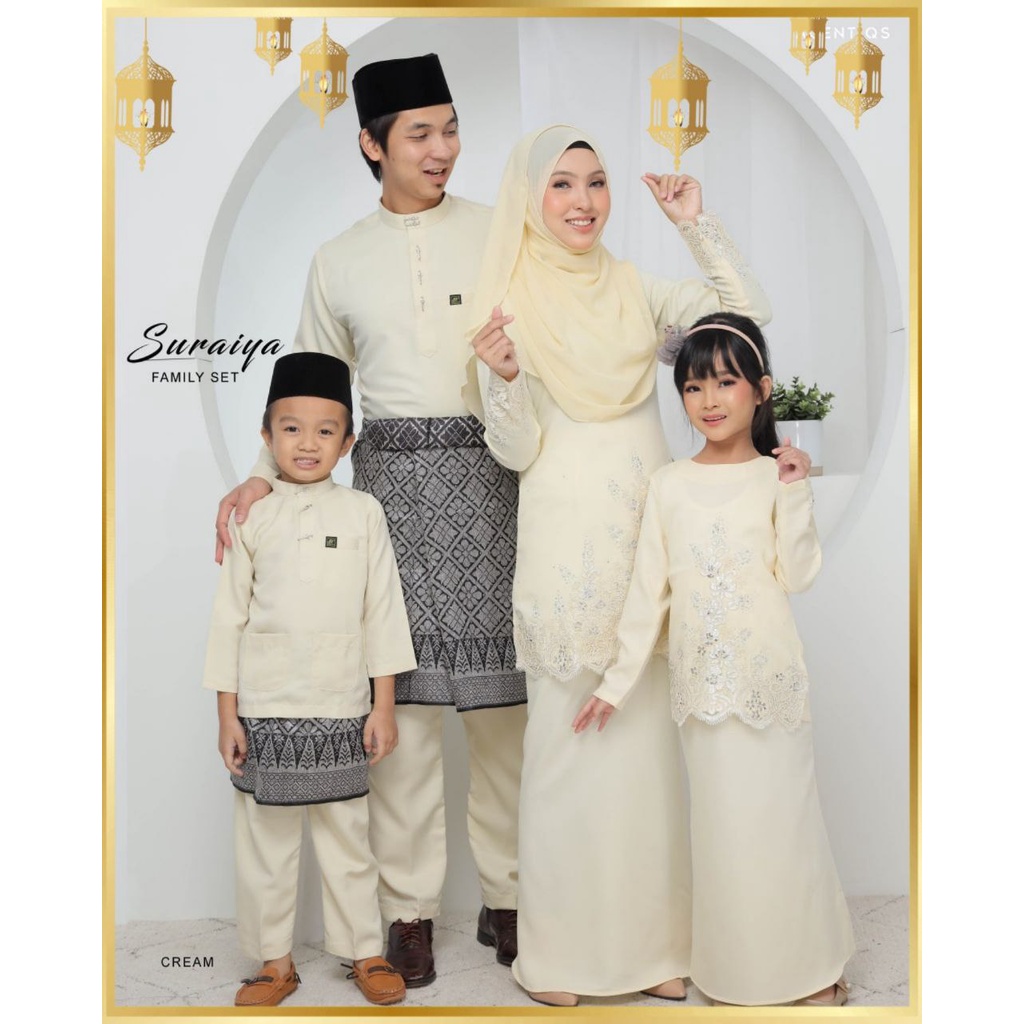 (CREAM) SET FAMILY RAYA 2022. BAJU RAYA SEDONDON IBU ANAK. SET IBU AYAH ...