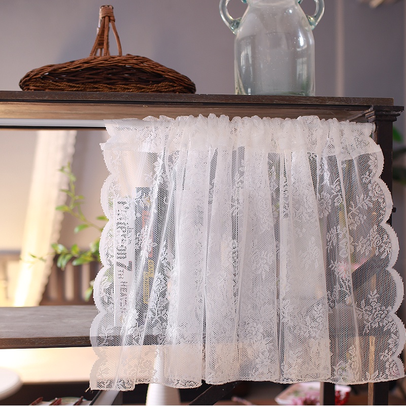 AnneyOneDecor Short Kitchen Tiers White Lace Half Window Sheer Curtains ...