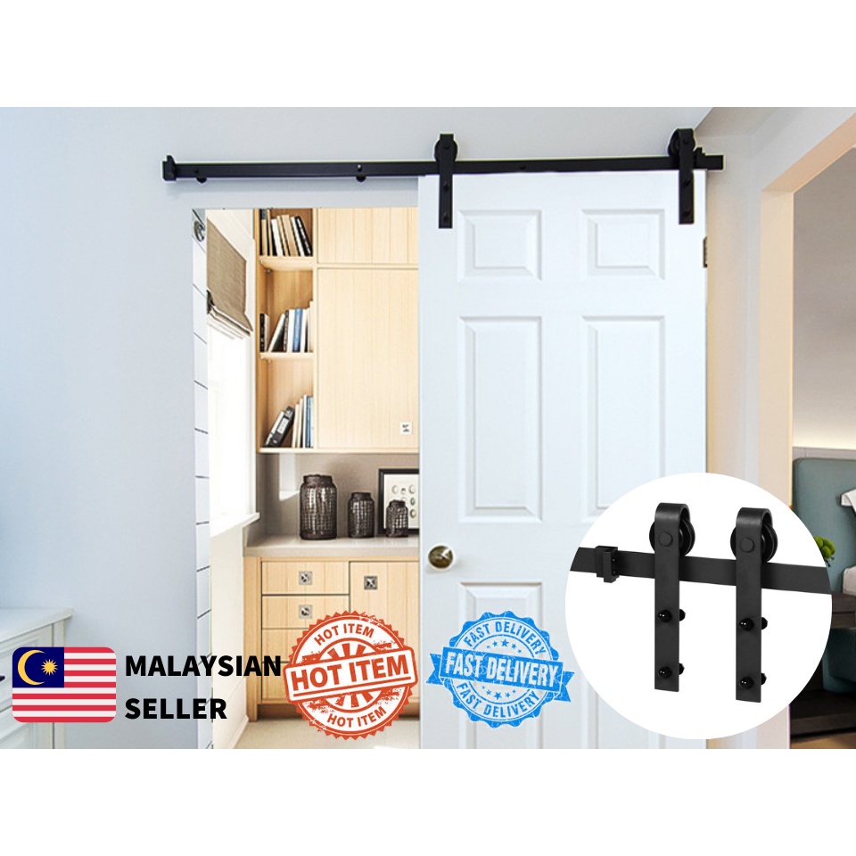 🔥READY STOCK🔥 Barn Door Railing Set 2 meter Length 6.6 foot Wheel Type ...