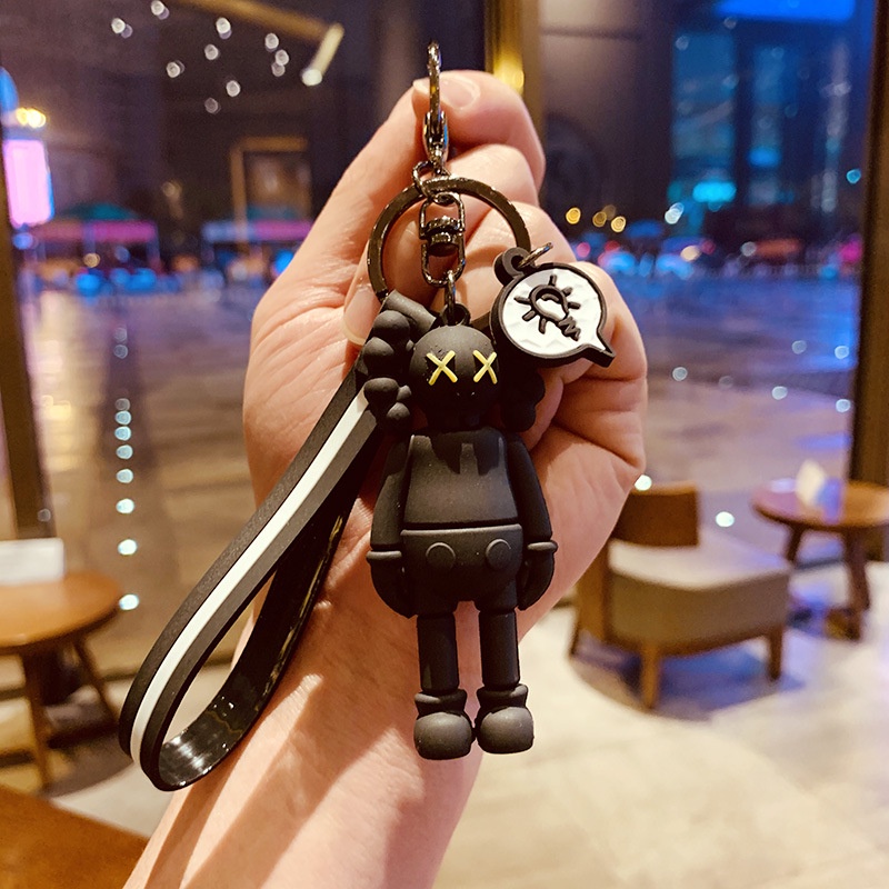 Kaws Silica gel Doll Pendant Creative Bag Bearbrick Charm Keychain Black