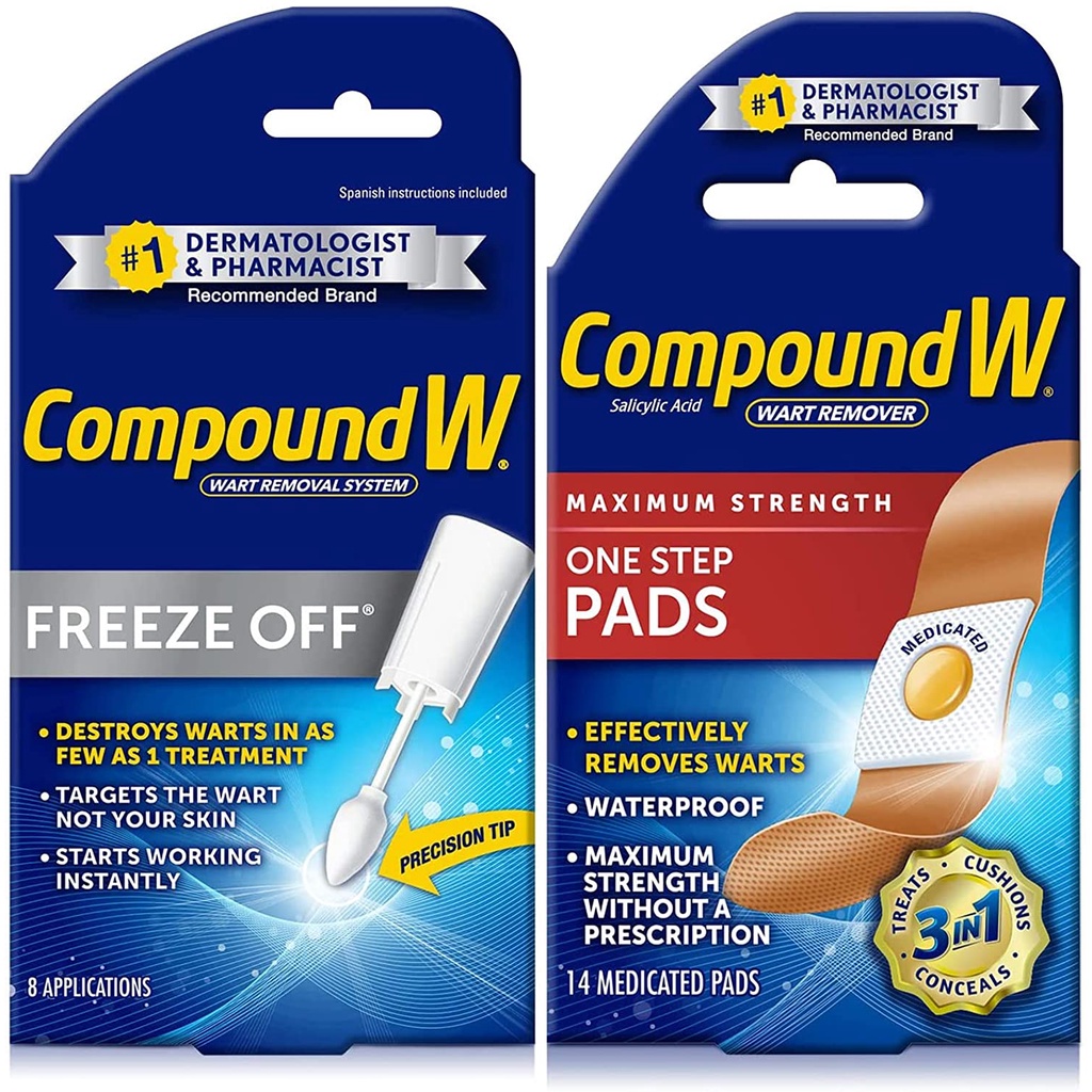 Compound W Freeze Off Wart Remover with Compound W Wart Remover Maximum Strength One Step Pads