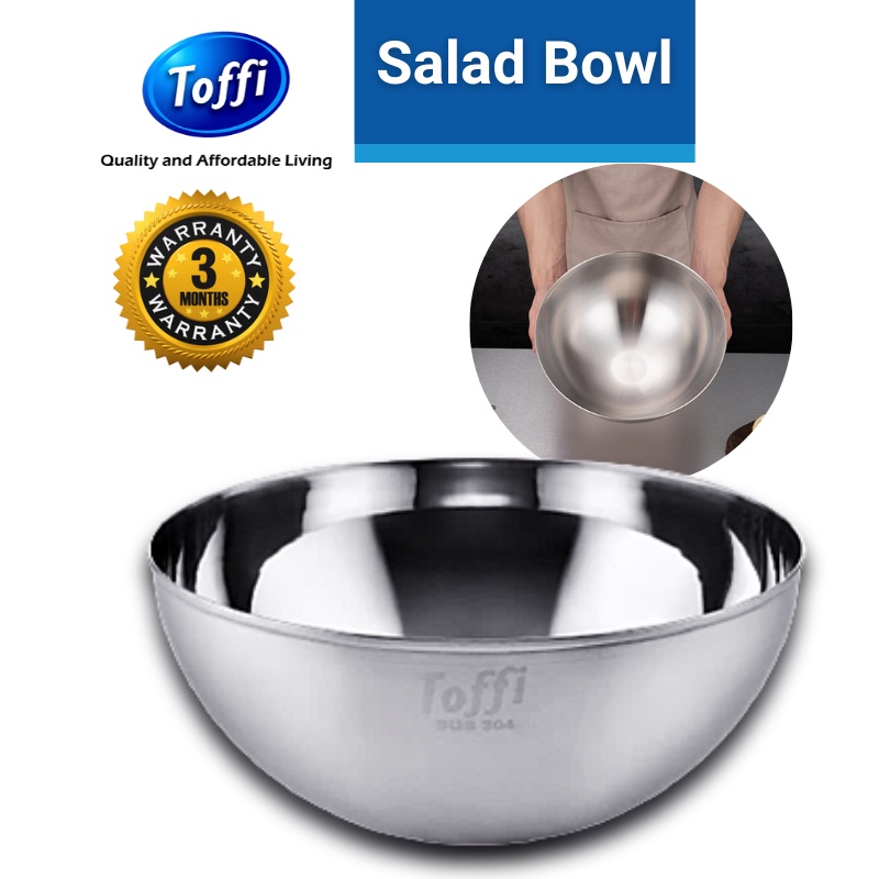 TOFFI Deep Mixing Bowl Salad Bowl Stainless Steel/ Mangkuk Dalam (20cm/28cm) 3 Months Warrany