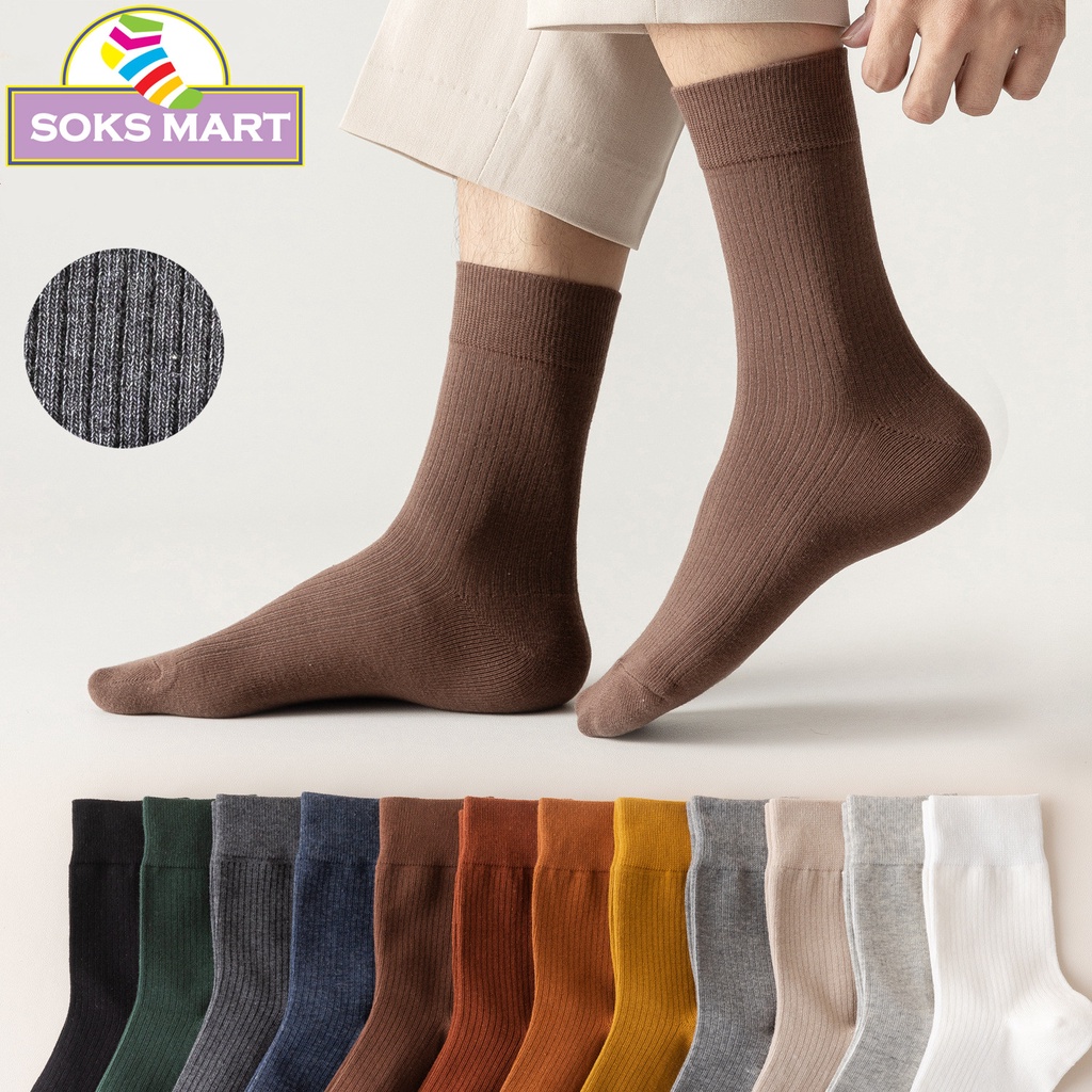 Men's Business Socks Plain Mid-Calf Sock Stokin Panjang pakai kerja 🇲🇾 ...